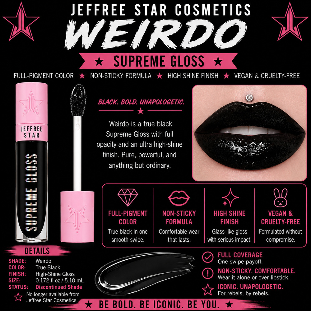 Jeffree Star Weirdo Supreme Gloss True Black Discontinued 0.172 fl oz NIB